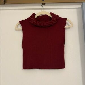 Bechamel Maroon/Burgundy Sleeveless Turtleneck Crop Sweater- Small